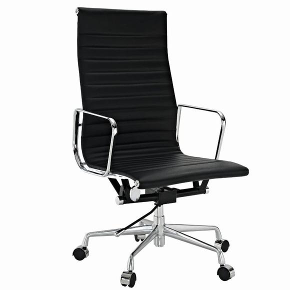 Eames Thin Pad Office Chair EA119  Black Leather - Replica - High Back