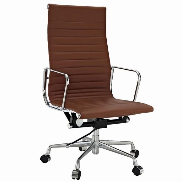 Eames  Thin Pad Office Chair Brown Leather - Replica - High Back - DECOMICA
