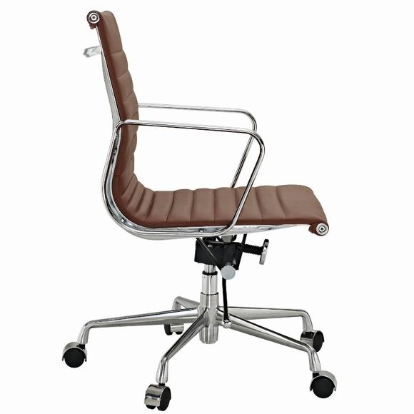 Eames  Thin Pad Office Chair Brown Leather - Replica - Low back - DECOMICA