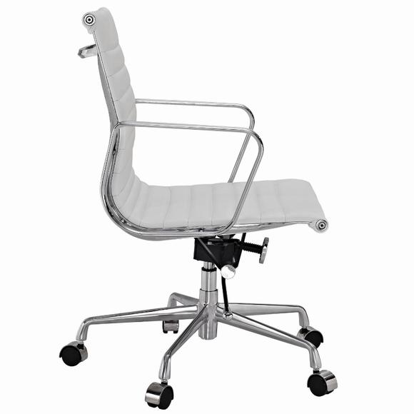 Eames  Thin Pad Office Chair White Leather - Replica - Low back - DECOMICA