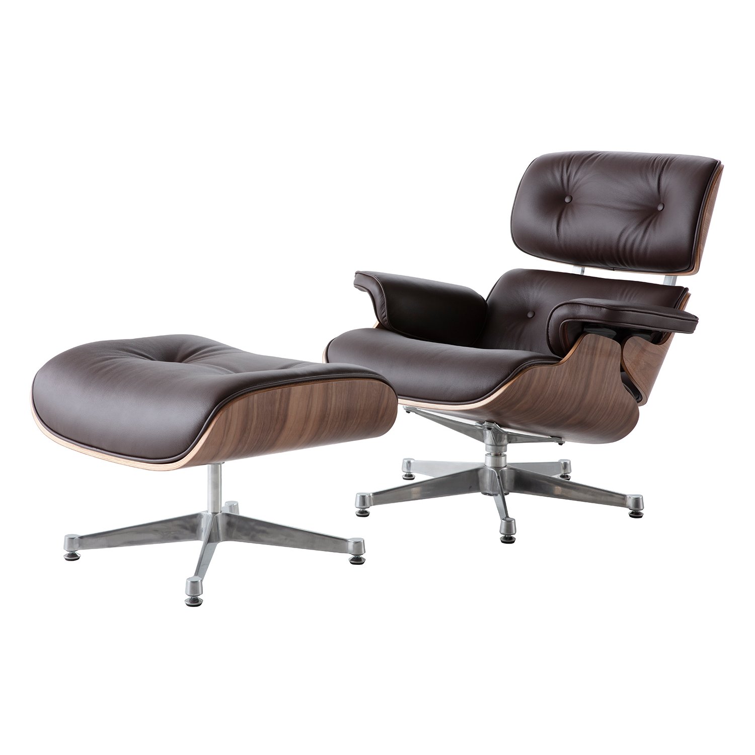 Charles Eames Replica Lounge Chair And Ottoman - Brown - Walnut wood - Chrome Base - DECOMICA
