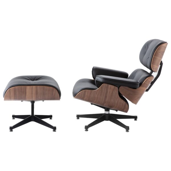 Charles Eames Replica Lounge Chair And Ottoman - Black - Walnut wood - elephant Base - DECOMICA