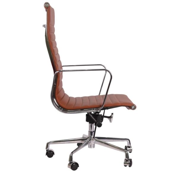 Eames  Thin Pad Office Chair Tan Brown Leather - Replica - High Back - DECOMICA
