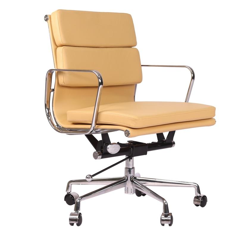 Eames Softpad Office Chair Camel, Low Back Office Chair Leather