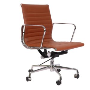 Eames  Thin Pad Office Chair Tan Brown Leather - Replica - Low back - DECOMICA