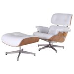 Classic Charles Eames  Lounge Chair And Ottoman Replica White Leather & Ash Wood - DECOMICA