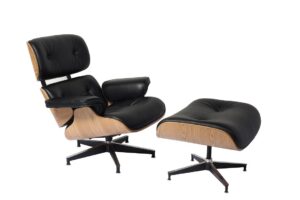 Classic Charles Eames  Lounge Chair And Ottoman Replica Black Leather - Ash Wood - DECOMICA