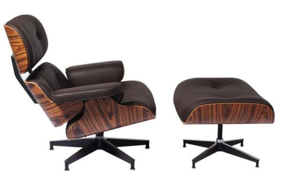 Classic Charles Eames  Lounge Chair And Ottoman Replica Brown Leather Rose Wood - DECOMICA