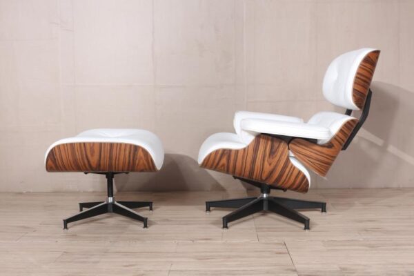 Classic Charles Eames  Lounge Chair And Ottoman Replica White Leather Rose Wood - DECOMICA