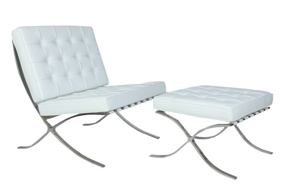 Premium Barcelona Chair and Ottoman White - Mies Van Der Rohe Replica - DECOMICA