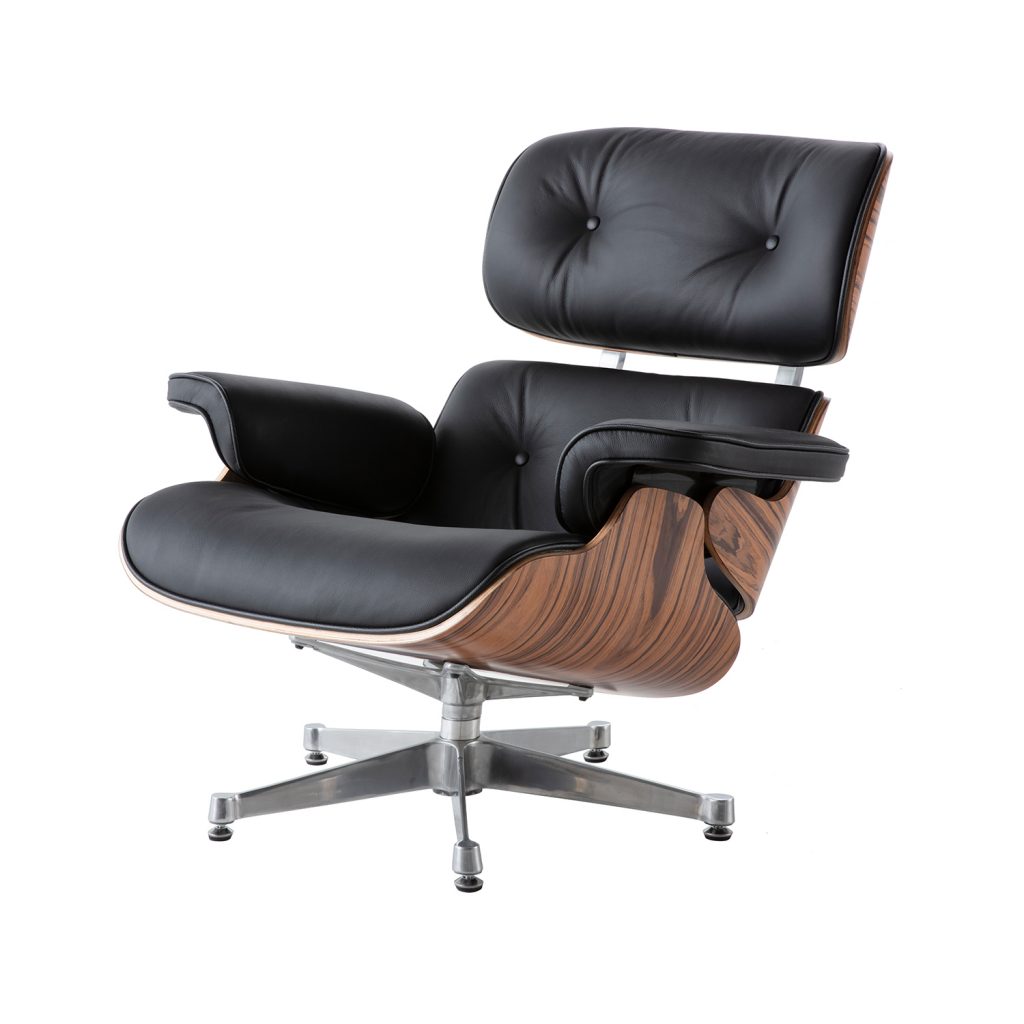 Charles Eames Lounge Chair And Ottoman Replica - Black - Rose Wood - Chrome Base