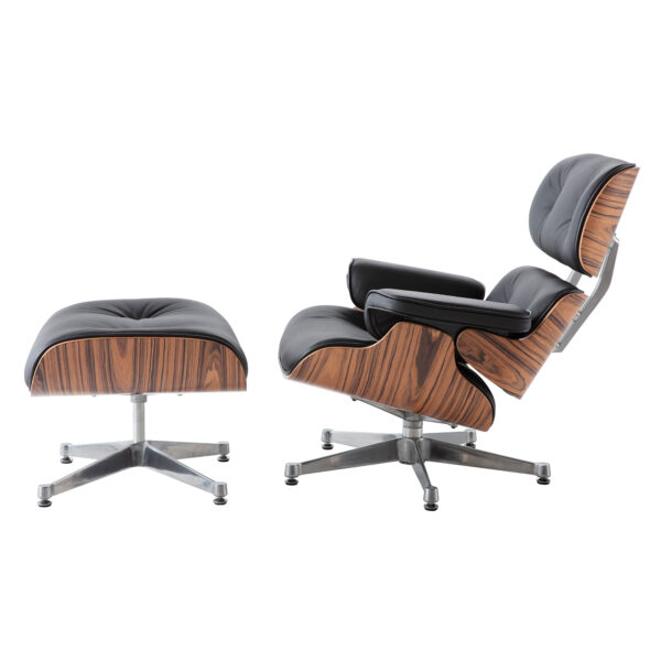 Charles Eames Lounge Chair And Ottoman Replica - Black - Rose Wood - Chrome Base