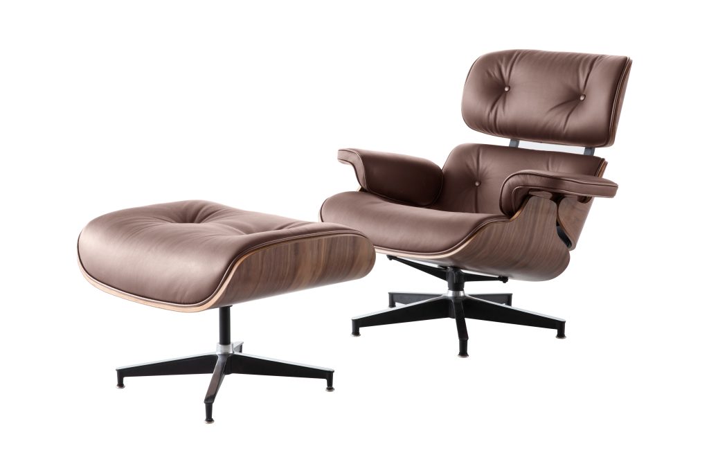 Classic Charles Eames Lounge Chair And Ottoman Replica Tan Brown Leather - Walnut Normal Base