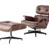 Classic Charles Eames Lounge Chair And Ottoman Replica Tan Brown Leather - Walnut Normal Base