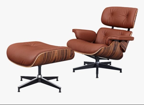 Classic Charles Eames Lounge Chair And Ottoman Replica Tan Brown Leather – Rose Wood Normal Base