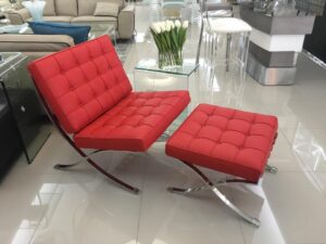 Premium Barcelona Chair and Ottoman Red Set- Mies Van Der Rohe Replica