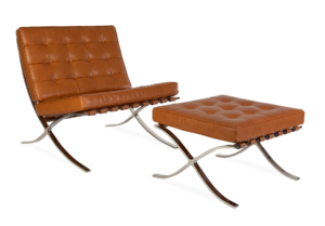Premium Barcelona Chair and Ottoman Tan Brown Set - Mies Van Der Rohe Replica