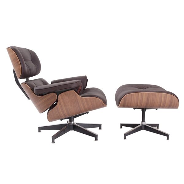 Classic Charles Eames Lounge Chair And Ottoman Replica Brown Leather Walnut Wood